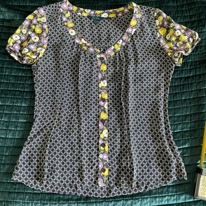 Boden Blue Yellow Button Down Blouse UK 10 US 6